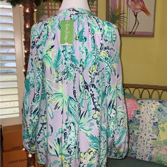 Lilly Pulitzer NWT Elsa Silk Top Lilac Its Impawsible Size XXS,XS $168 - Picture 3 of 10